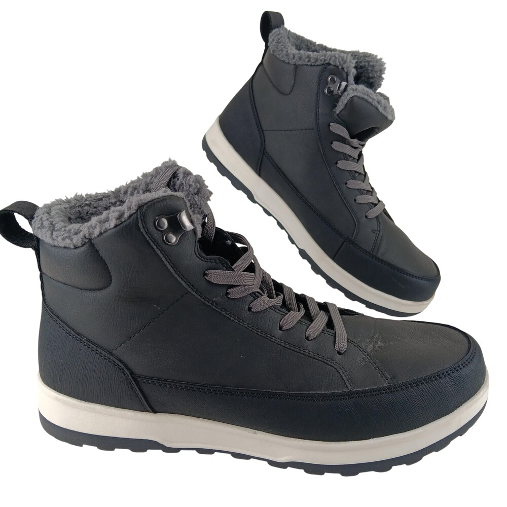 Weatherproof Boots Mens Size 12 Black Gray Logjam Faux Fur Lined Winter 1720168